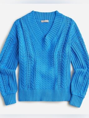 J. Crew Sky Blue Cable Knit V-Neck Sweater